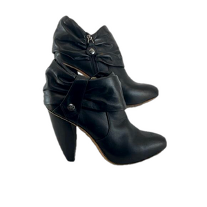 Modern Vintage Black Leather 80's-Style Fold Over Heels Women's Size 39